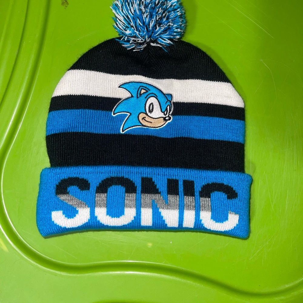 Sonic the Hedgehog Blue and Black Winter Beanie with Pom Ball